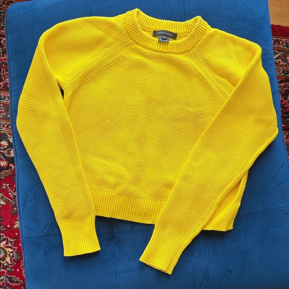 100% Cotton French Connection Bright Yellow Crew Neck Sweater